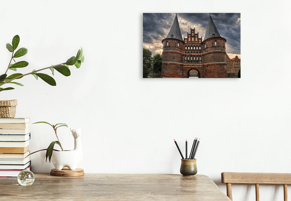 Premium Textil-Leinwand Holstentor in Lübeck