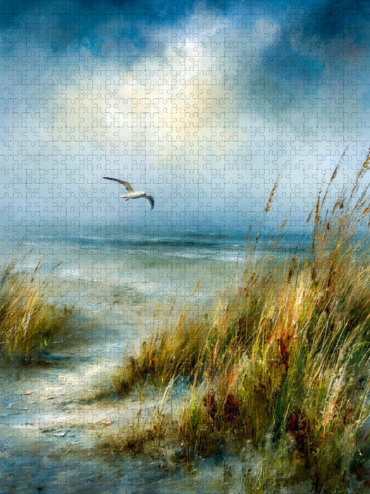 Eine Möwe, der Küste entgegen, ganz bei sich - CALVENDO Foto-Puzzle'