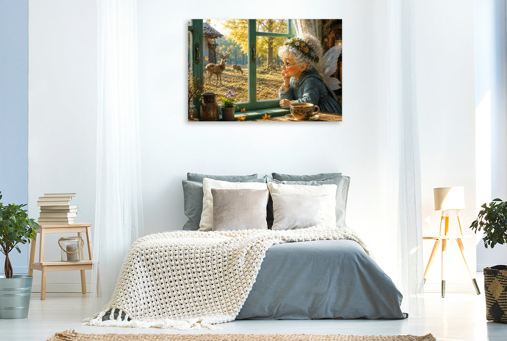 Premium Textil-Leinwand Besuch am Waldrand