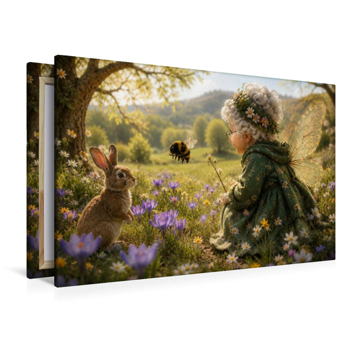 Premium Textil-Leinwand Die erste Hummel