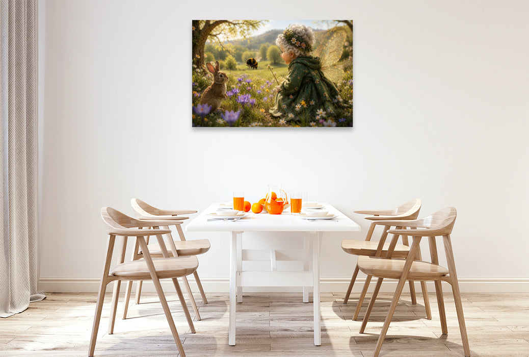 Premium Textil-Leinwand Die erste Hummel