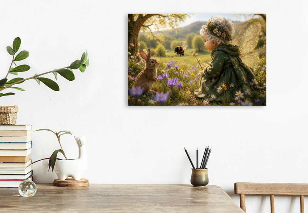 Premium Textil-Leinwand Die erste Hummel