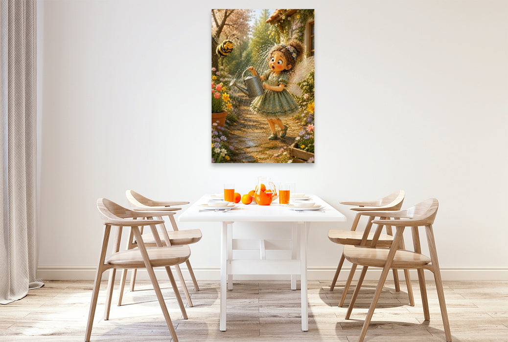 Premium Textil-Leinwand Die nasse Blumenfee