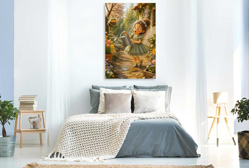 Premium Textil-Leinwand Die nasse Blumenfee