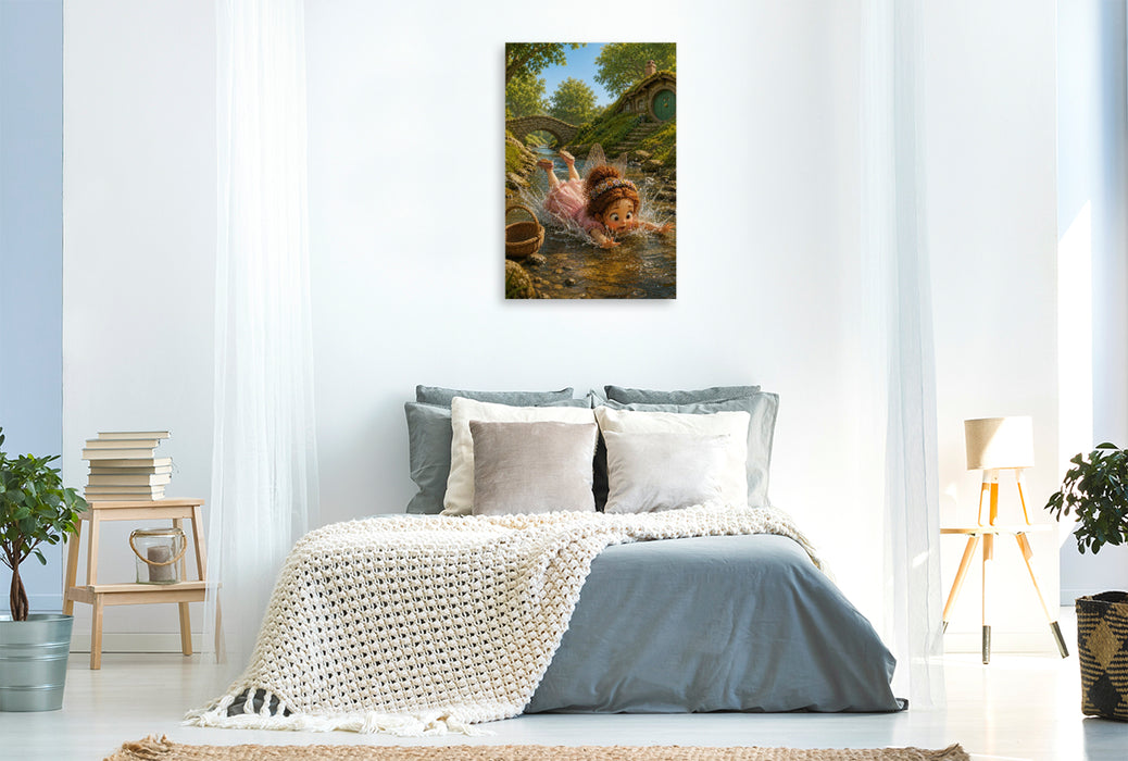 Premium Textil-Leinwand Bauchlandung im Bach