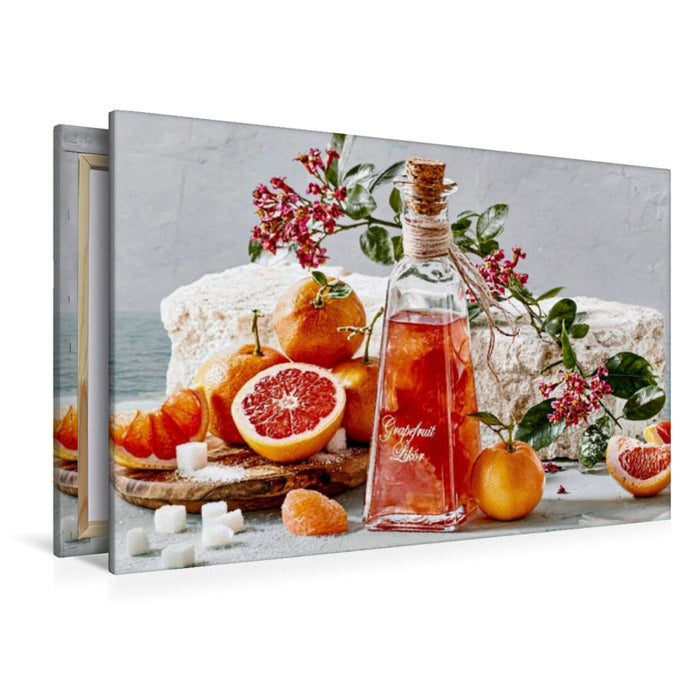 Premium Textil-Leinwand Herb, frisch, pink - ein kleiner Frischekick im Glas