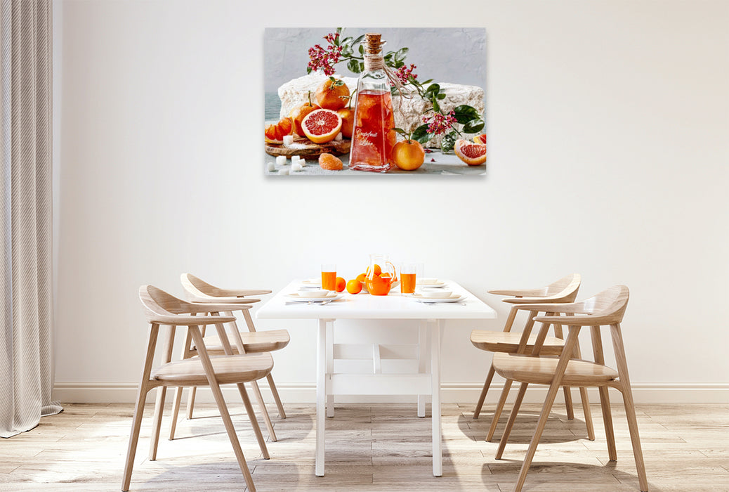 Premium Textil-Leinwand Herb, frisch, pink - ein kleiner Frischekick im Glas
