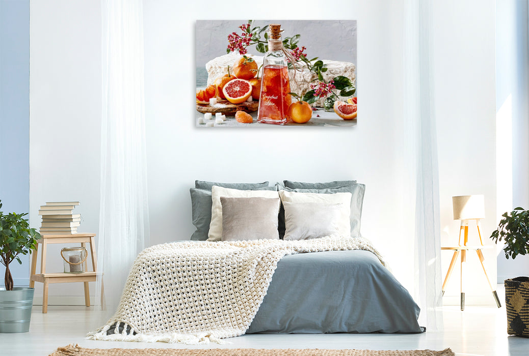 Premium Textil-Leinwand Herb, frisch, pink - ein kleiner Frischekick im Glas