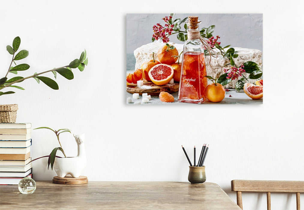 Premium Textil-Leinwand Herb, frisch, pink - ein kleiner Frischekick im Glas