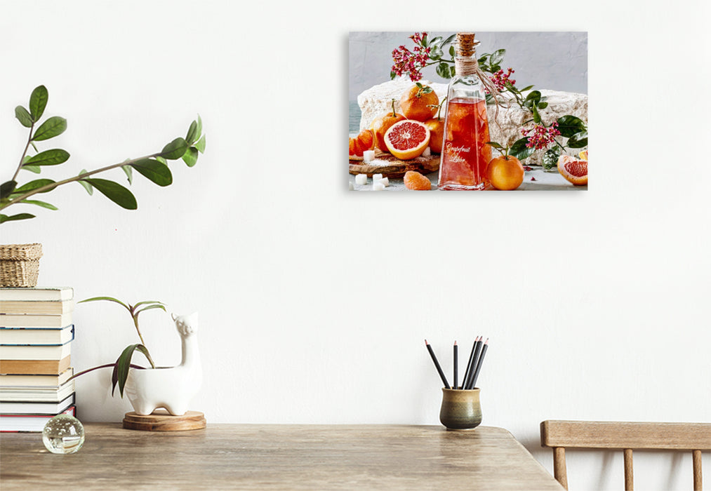 Premium Textil-Leinwand Herb, frisch, pink - ein kleiner Frischekick im Glas