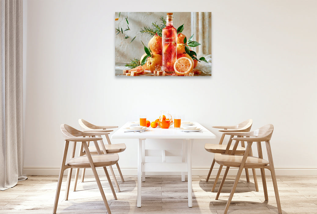 Premium Textil-Leinwand Mediterraner Duft, warme Orange - ein kleiner Urlaub