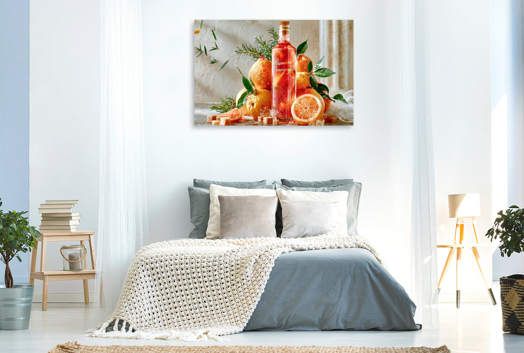 Premium Textil-Leinwand Mediterraner Duft, warme Orange - ein kleiner Urlaub