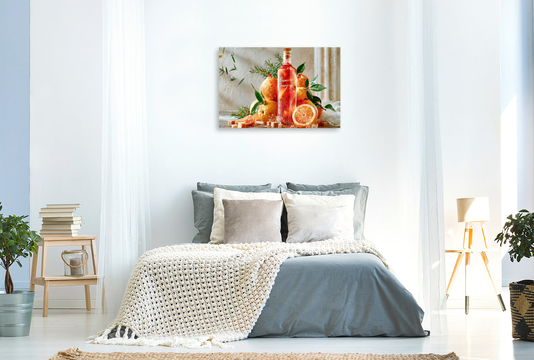 Premium Textil-Leinwand Mediterraner Duft, warme Orange - ein kleiner Urlaub