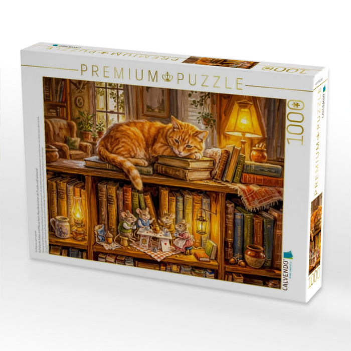 Schlafende Katze und Mäuse beim Abendkränzchen als Puzzle und Leinwand - CALVENDO Foto-Puzzle'