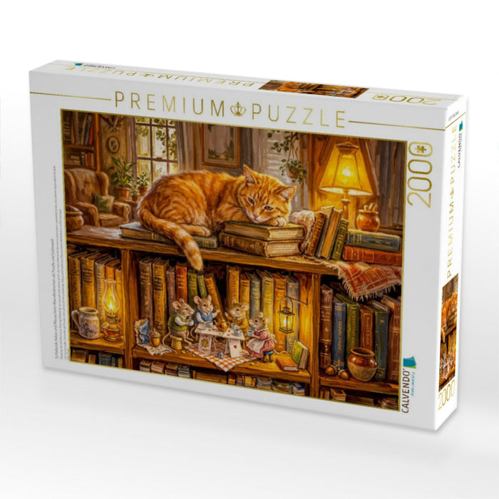 Schlafende Katze und Mäuse beim Abendkränzchen als Puzzle und Leinwand - CALVENDO Foto-Puzzle'