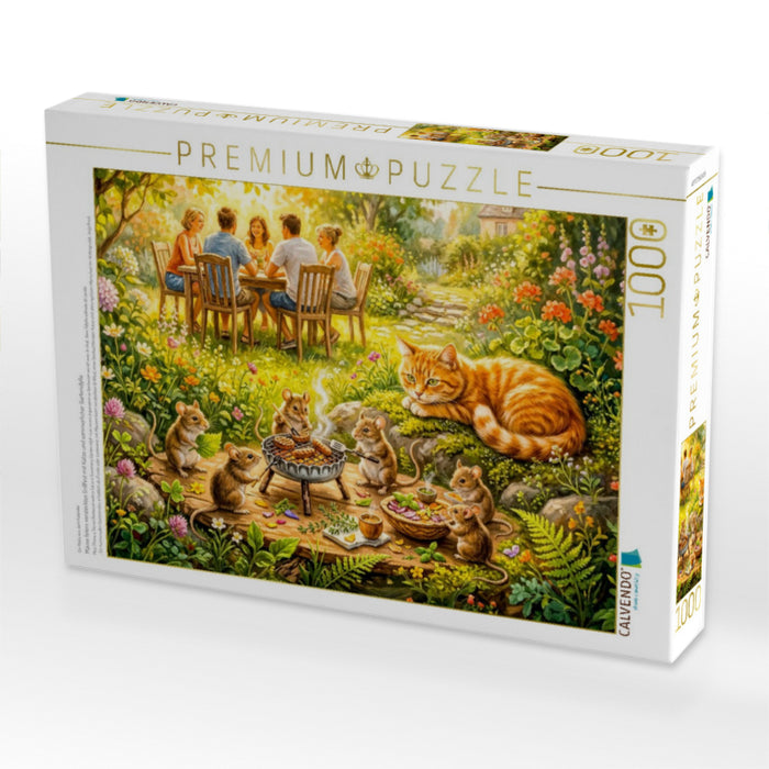 Mäuse feiern verstecktes Grillfest mit Katze und sommerlicher Gartenidylle - CALVENDO Foto-Puzzle'