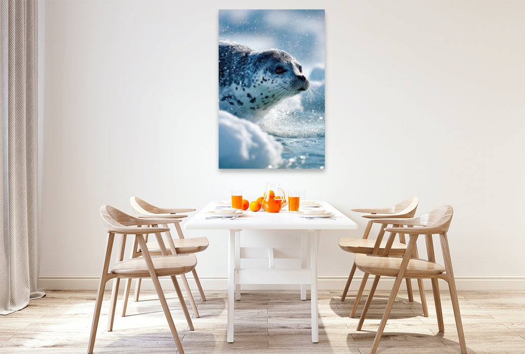 Premium Textil-Leinwand Begegnung mit einer Robbe im Polarmeer