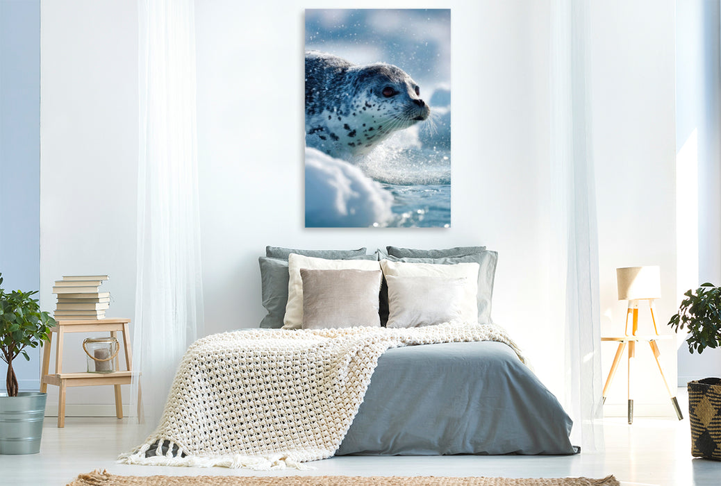 Premium Textil-Leinwand Begegnung mit einer Robbe im Polarmeer
