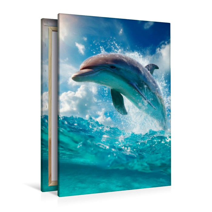 Premium Textil-Leinwand Verspielter Delfin
