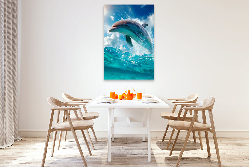 Premium Textil-Leinwand Verspielter Delfin