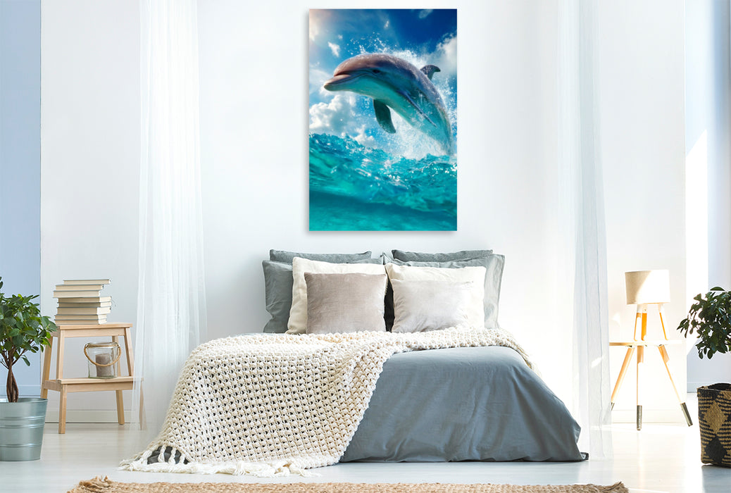 Premium Textil-Leinwand Verspielter Delfin