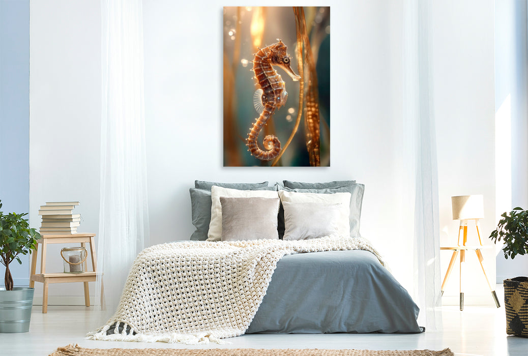 Premium Textil-Leinwand Seepferdchen im Seegras