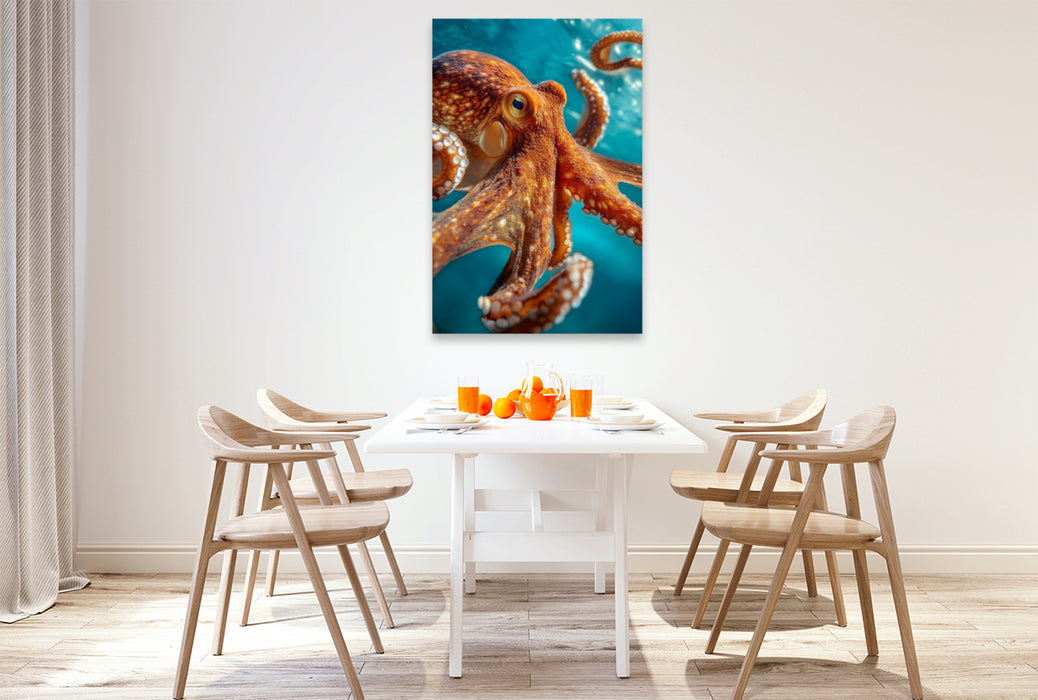 Premium Textil-Leinwand Oktopus in Bewegung