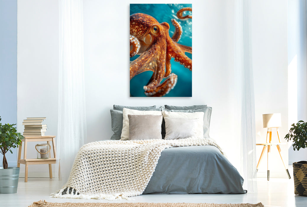 Premium Textil-Leinwand Oktopus in Bewegung