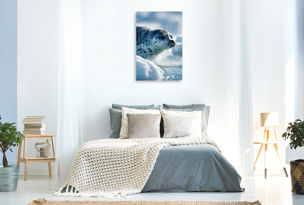 Premium Textil-Leinwand Begegnung mit einer Robbe im Polarmeer