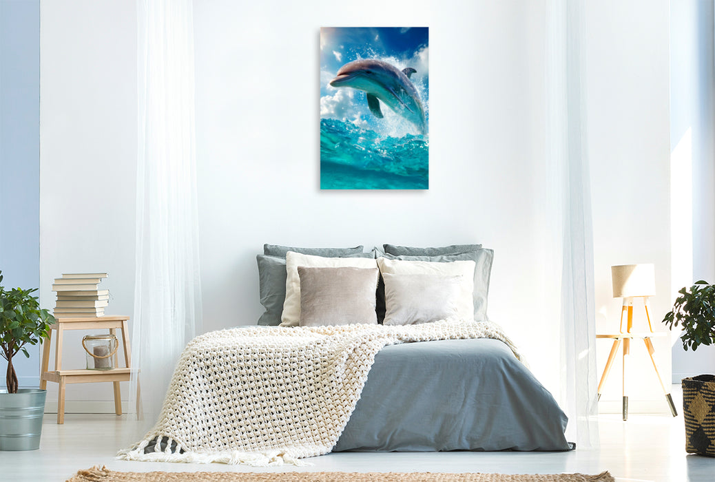 Premium Textil-Leinwand Verspielter Delfin