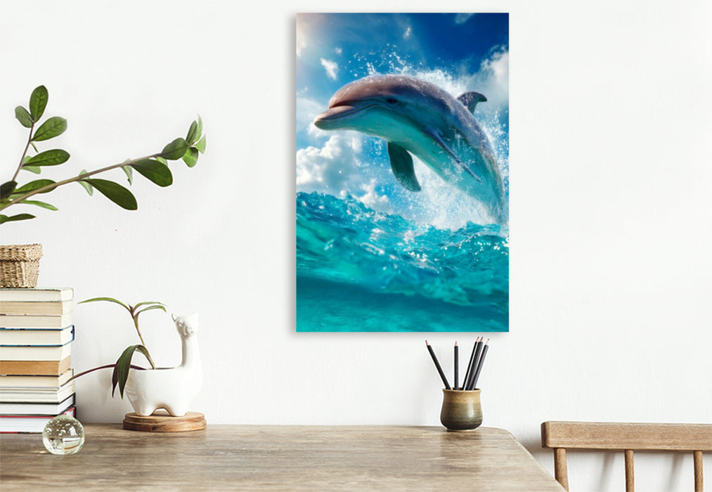 Premium Textil-Leinwand Verspielter Delfin