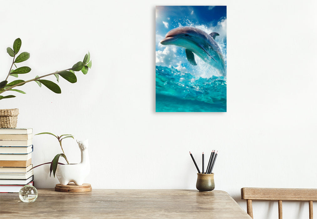 Premium Textil-Leinwand Verspielter Delfin