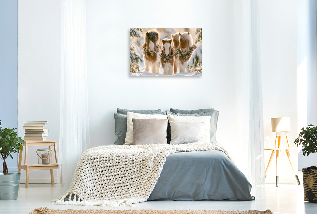 Premium Textil-Leinwand Weihnachtszauber auf Hufen