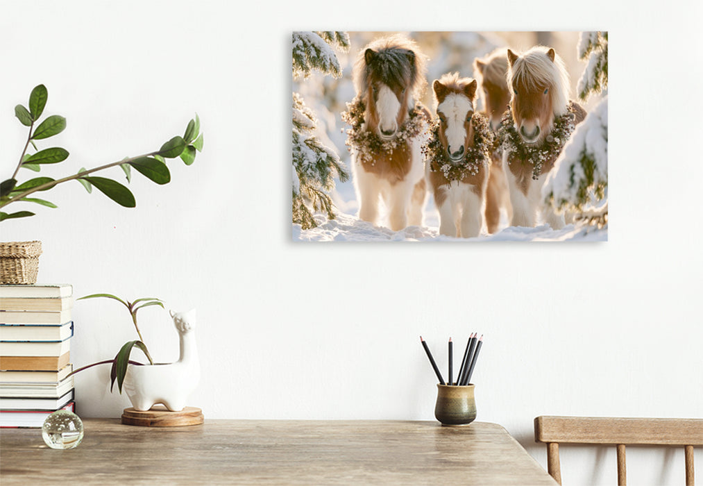 Premium Textil-Leinwand Weihnachtszauber auf Hufen