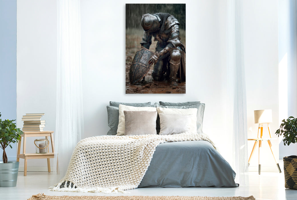 Premium Textil-Leinwand Ritter - Demut nach der Schlacht