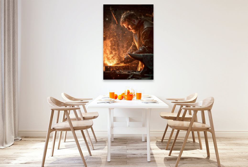 Premium Textil-Leinwand Ritter - Kunst des Waffenschmieds