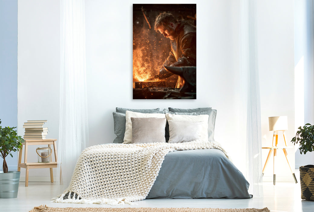 Premium Textil-Leinwand Ritter - Kunst des Waffenschmieds