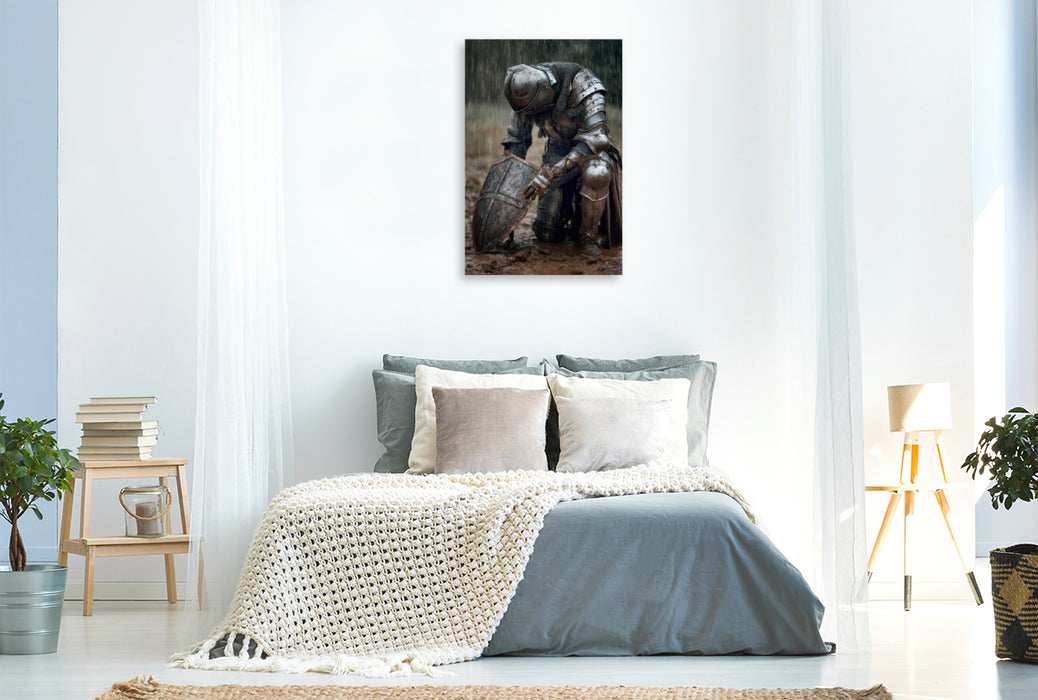 Premium Textil-Leinwand Ritter - Demut nach der Schlacht