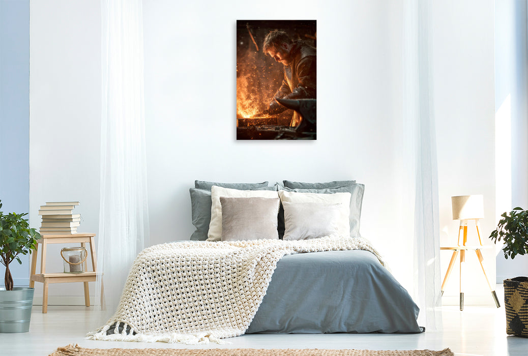 Premium Textil-Leinwand Ritter - Kunst des Waffenschmieds