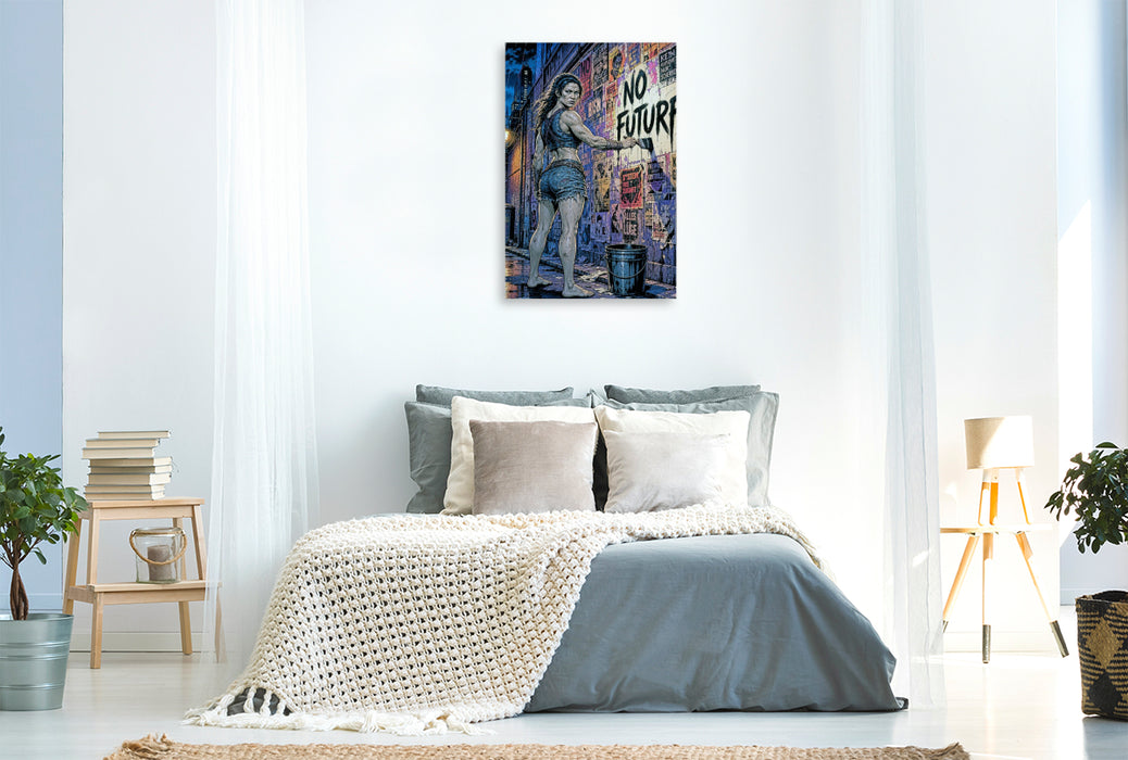 Premium Textil-Leinwand Kämpferische Scarlet: Mit schwarzer Farbe gegen das System.