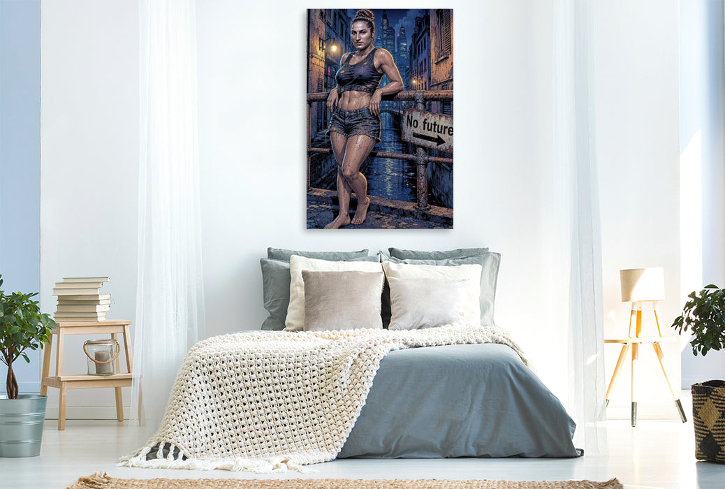 Premium Textil-Leinwand Melancholische Yolanda: Blick auf das schmutzige Wasser.