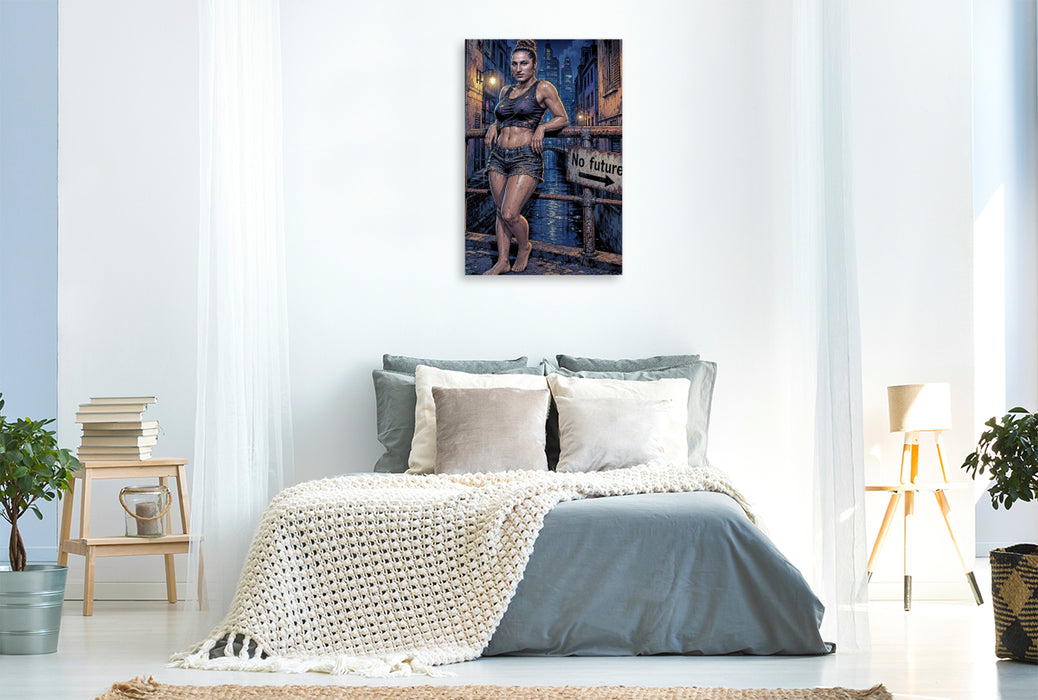 Premium Textil-Leinwand Melancholische Yolanda: Blick auf das schmutzige Wasser.