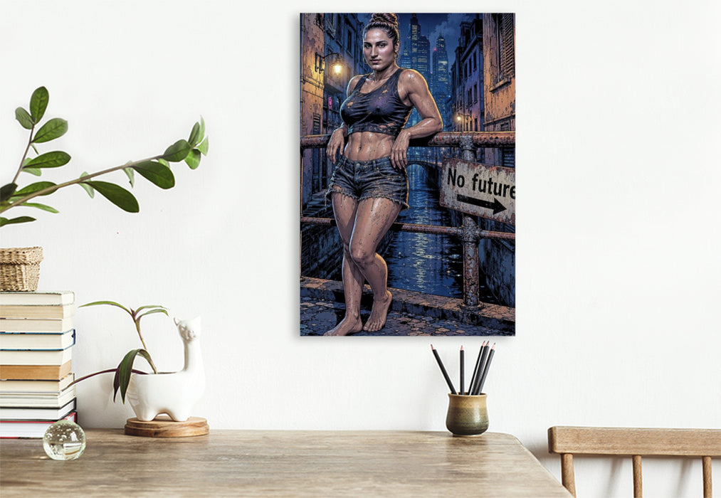 Premium Textil-Leinwand Melancholische Yolanda: Blick auf das schmutzige Wasser.