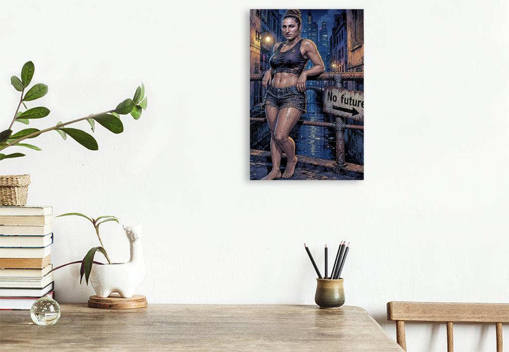 Premium Textil-Leinwand Melancholische Yolanda: Blick auf das schmutzige Wasser.