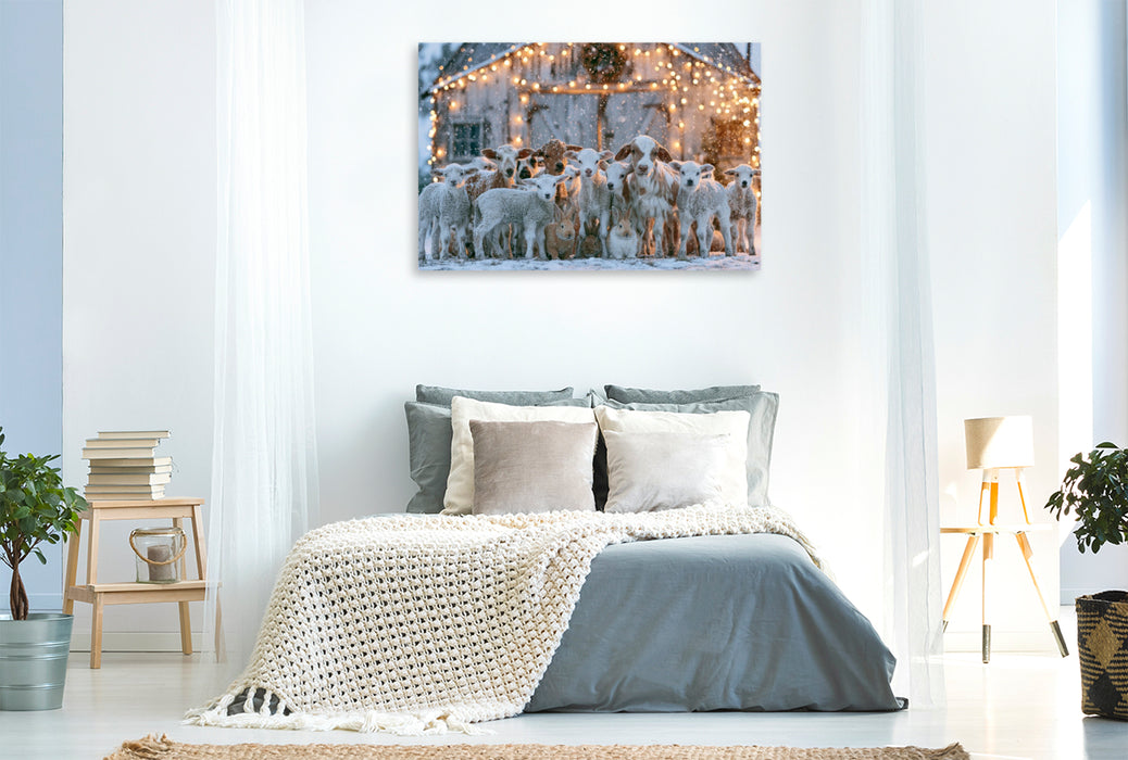 Premium Textil-Leinwand Weihnachtszauber auf dem Hof