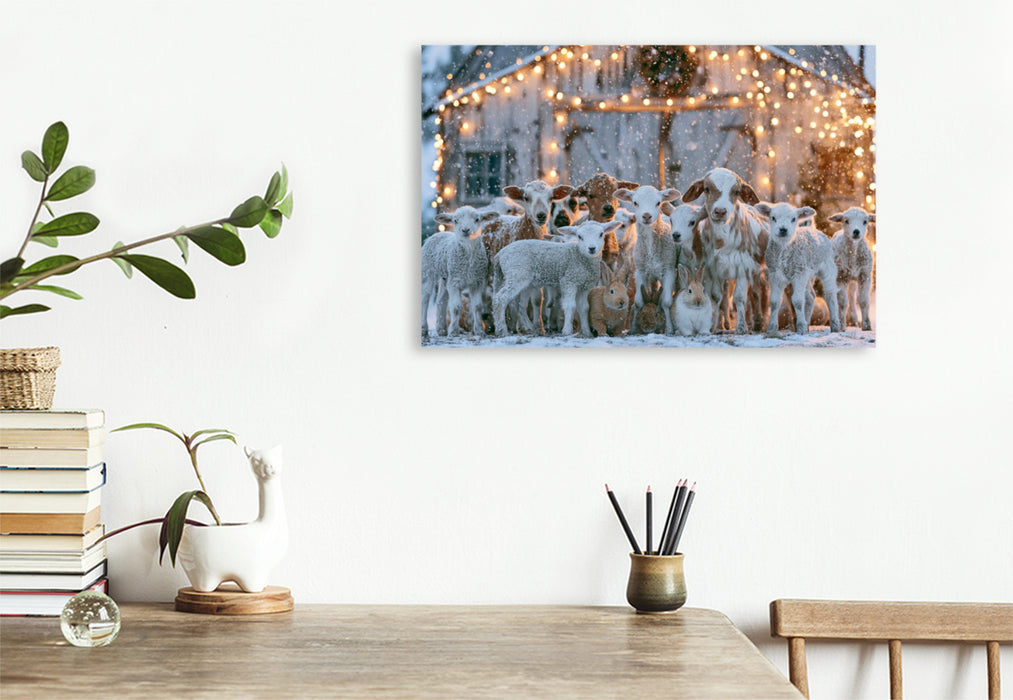 Premium Textil-Leinwand Weihnachtszauber auf dem Hof