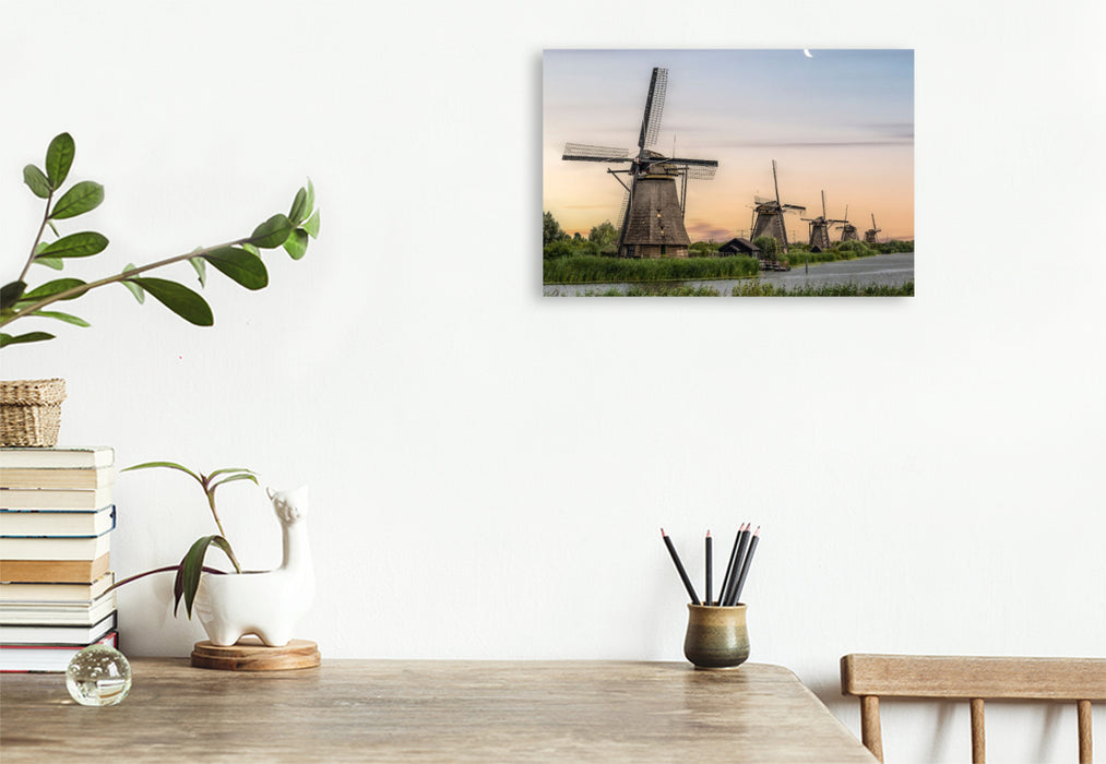 Premium Textil-Leinwand Windmühlen im Abendlicht
