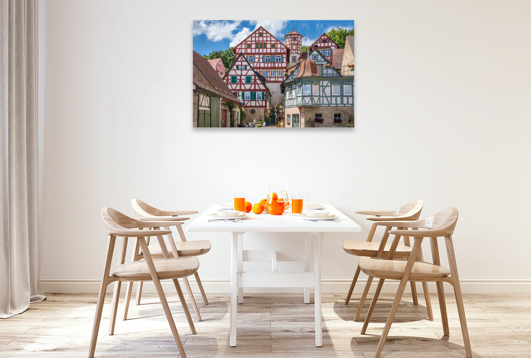 Premium Textil-Leinwand Altstadt mit Romschlössle in Creglingen, Baden-Württemberg