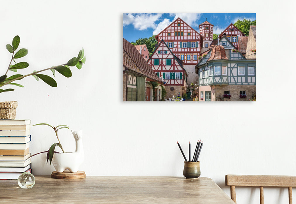 Premium Textil-Leinwand Altstadt mit Romschlössle in Creglingen, Baden-Württemberg