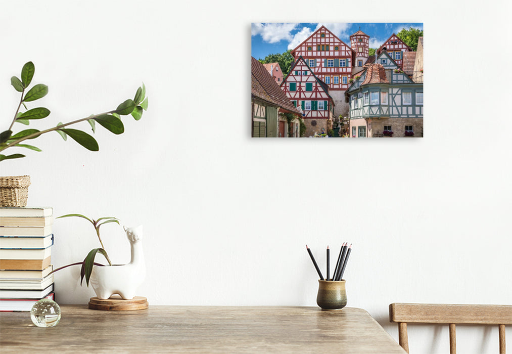 Premium Textil-Leinwand Altstadt mit Romschlössle in Creglingen, Baden-Württemberg